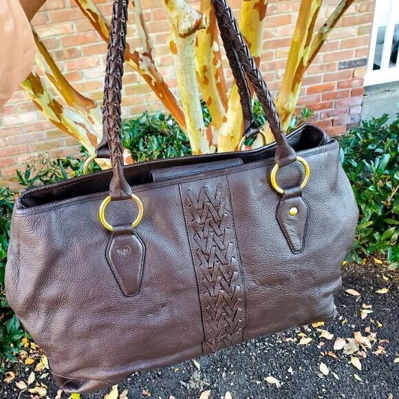 Vintage Wilson Leather Dark Brown Braided Handle Detail Satchel Bag - Picture 9 of 11